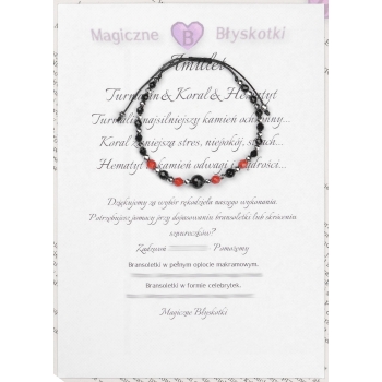 Bransoletka celebrytka czarny TURMALIN KORAL HEMATYT ochrona i spokój